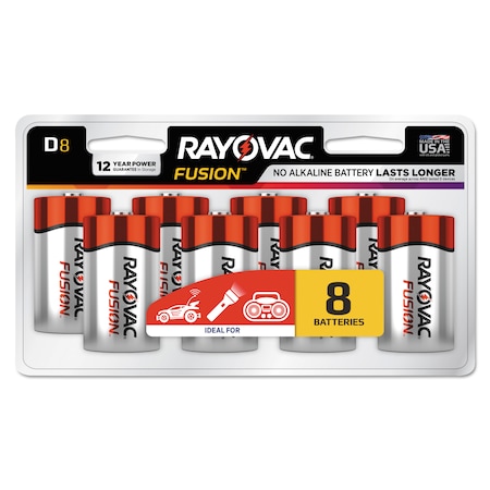 Rayovac Fusion Alkaline Battery, D 8 PK 8138LTFUSK